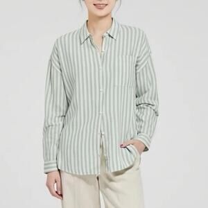 Thread & Supply Women’s M Striped Button-Up Shirt Linen Blend Sea Pine Ivory